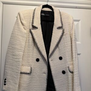 Zara Ivory Textured Jacket with Black Accents